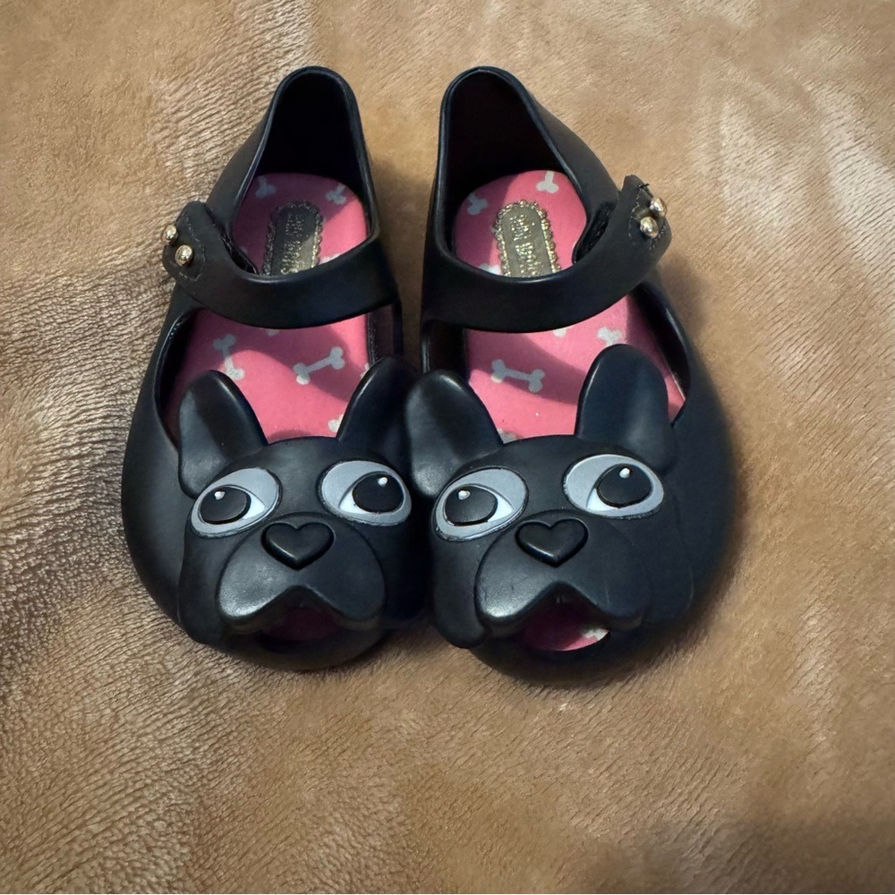 Mini Melissa Ultragirl French Bulldog Black Jelly Mary Jane Flats Toddler Size 5